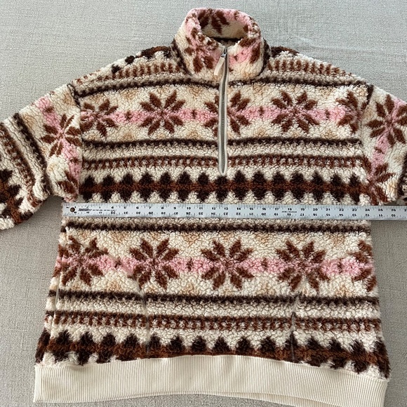 Aerie oversized sherpa fleece pullover pink/brown print - Size M - Picture 3 of 9
